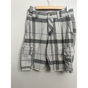 Vintage Ocean Pacific Plaid Shorts Gray Size 30 Surf Skate Casual 90s Y2K Grunge